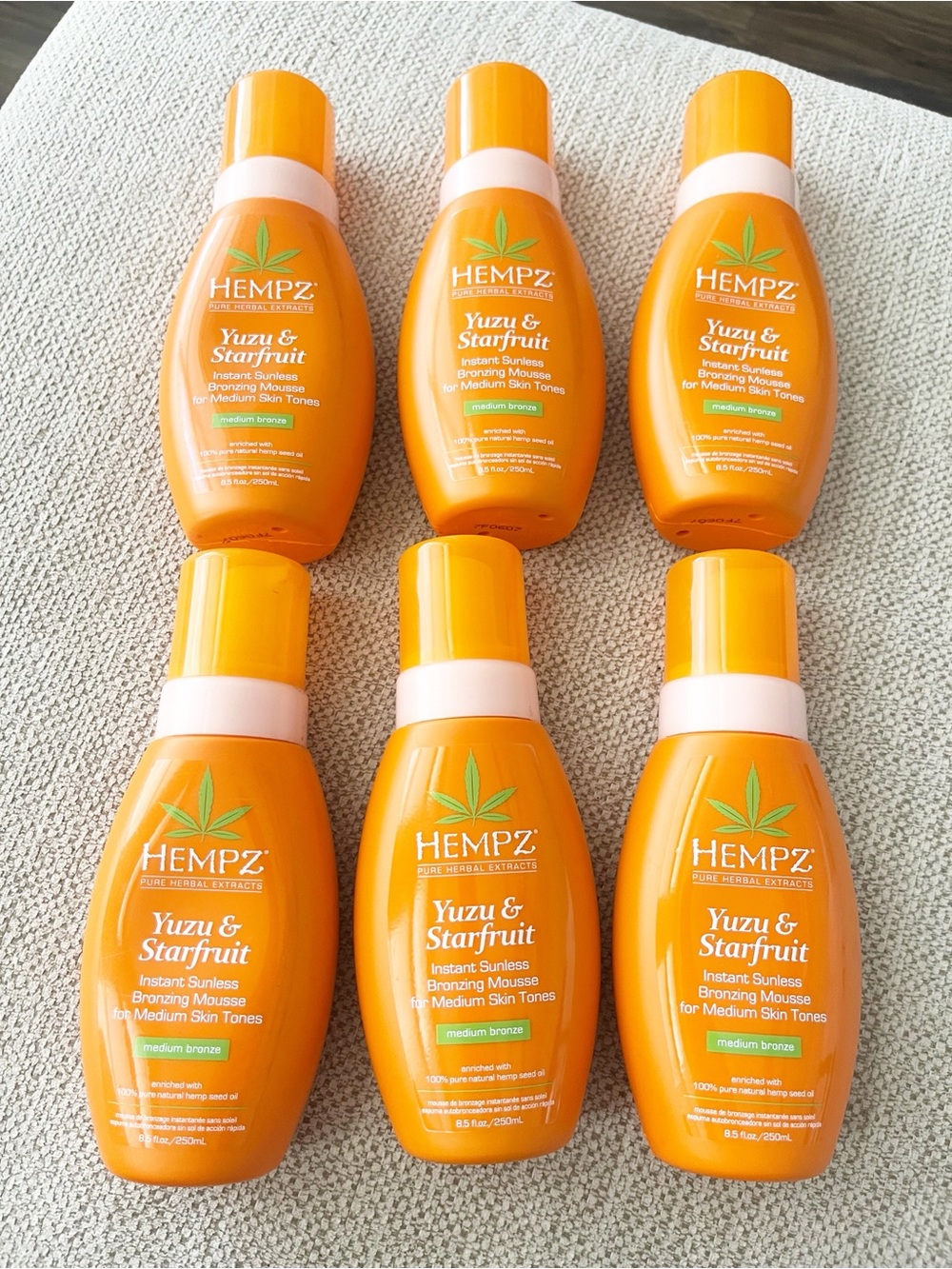 NEW 6 PK Hempz Yuzu/Starfruit Instant Sunless Bronzing Mousse Medium Skin 8.5oz
